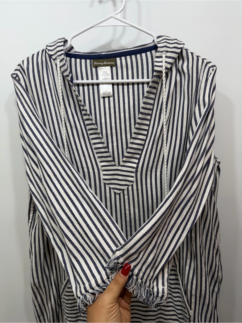 Tommy Bahama Hooded Striped Cover Up Tunic Dress XS Blue White 100% Cotton - Picture 6 of 12